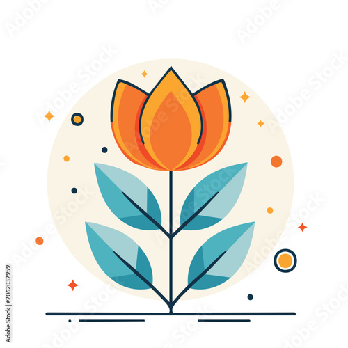 Flat design compass with orange and blue needle