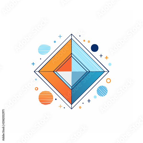Flat design diagonal cube with symbols
