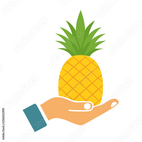 Flat design pineapple with leaf isolated