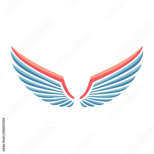 Two red and blue ribbons crossing in flat design