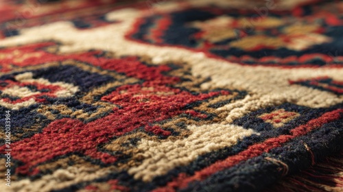 Intricate Traditional Patterned Carpet Textile Detail Showing Rich Texture and Vibrant Colors