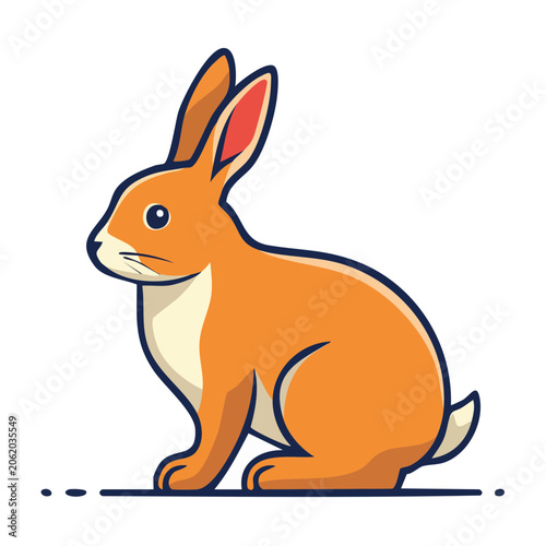 Cute orange cartoon rabbit isolated on transparent background