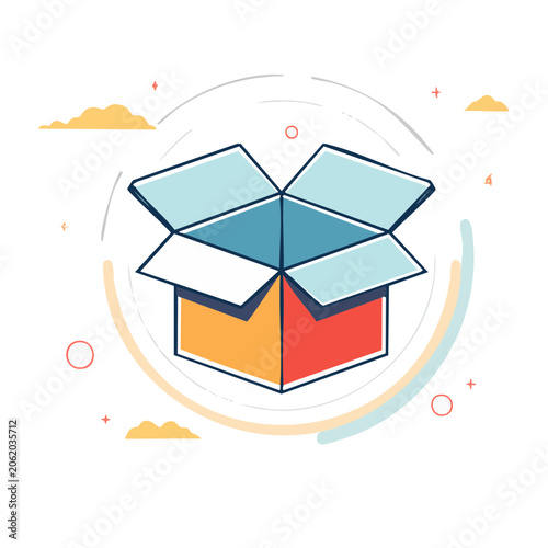 Open cardboard box with colorful flaps illustration