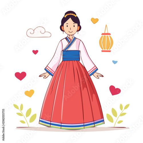 Woman in Traditional Hanbok with Decorative Elements