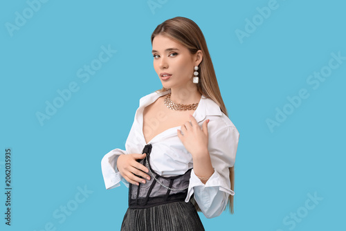 Fashionable young woman in ...