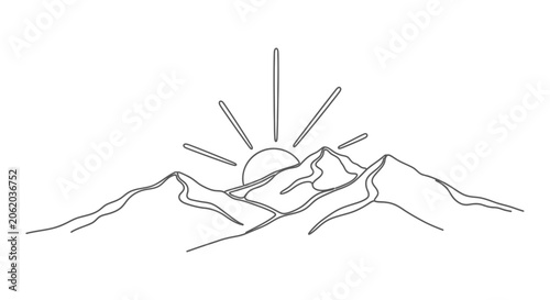 Schilderij op canvas Sunrise Over Mountains Line Art