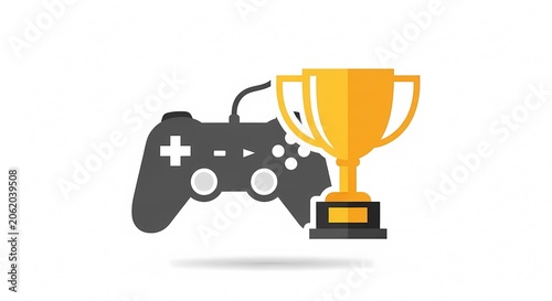 Video Game Controller and Golden Trophy Icon Representing Gaming Achievement.