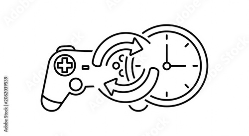 Video Game Controller Connected to Clock Symbolizing Time Management in Gaming.