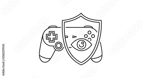 Video Game Controller Shield with Eye Icon for Security and Privacy.