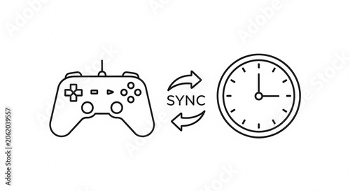 Video Game Controller Synchronized with a Clock Icon.