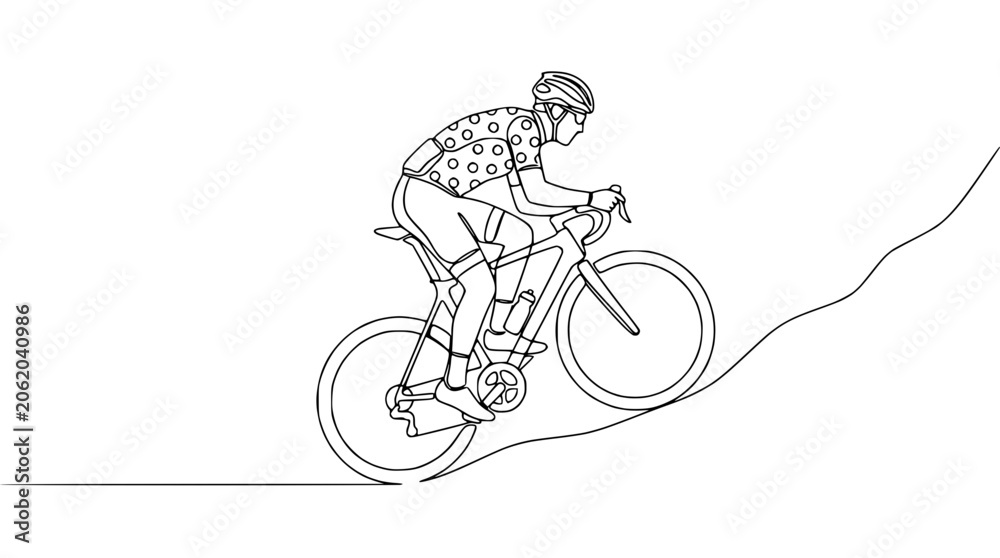 Obraz premium Cyclist Riding Bicycle Uphill Line Art - Continuous Line Drawing