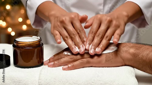 Close-Up Hand Treatment At Spa Table With Therapist Applying Cream For Relaxation And Wellness