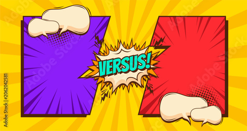 Comic Book Versus Background Template with Speech Bubbles and Pop Art Style