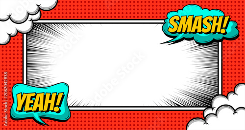 Comic Book Style Frame with Speech Bubbles on Purple Background