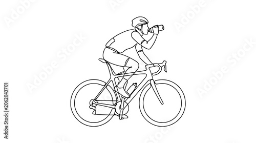 Obraz na plátně Cyclist Drinking Water Bottle on Bicycle - Continuous Line Art