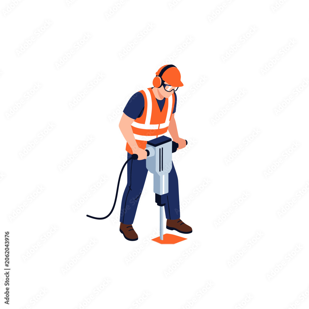 Fototapeta premium Construction Worker Using Jackhammer Illustration