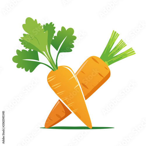 Crossed Carrots with Green Leaves Flat Illustration