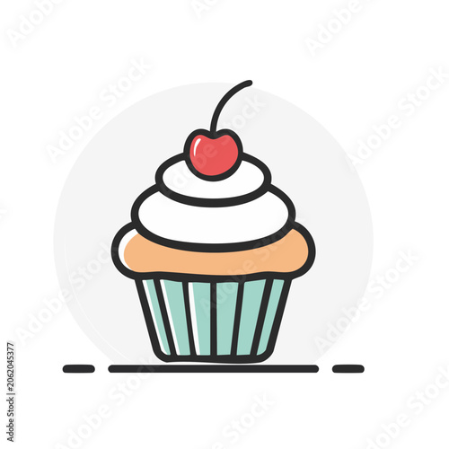 Flat design cupcake icon with cherry
