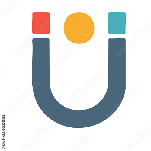 Flat design horseshoe magnet icon with colorful blocks