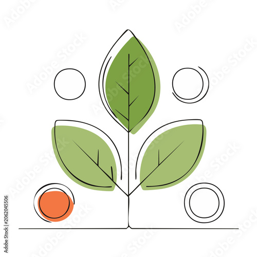 Minimalist Green Leaf Illustration with Circles