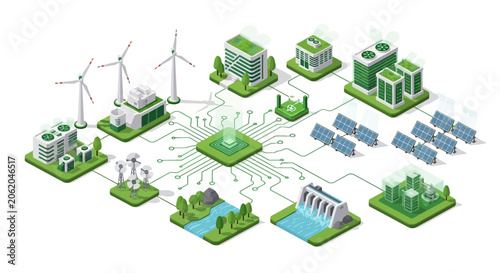Bild auf Leinwand Sustainable energy sources and eco-friendly infrastructure.
