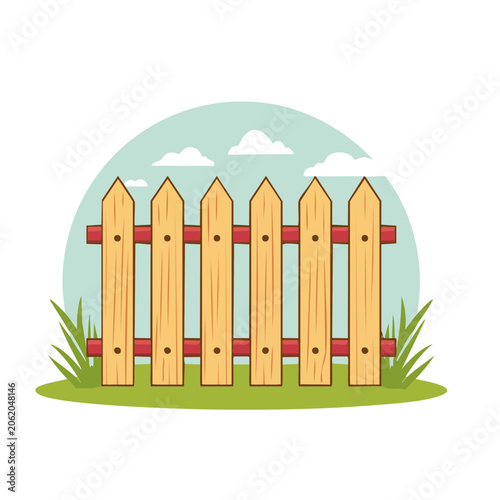 Flat design barn with sky and grass