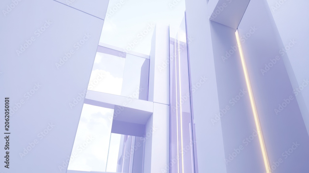 Obraz premium Interior view of a modern, minimalist building with large windows