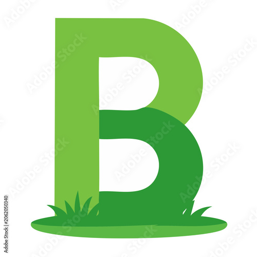 Green Letter B with Grass Base