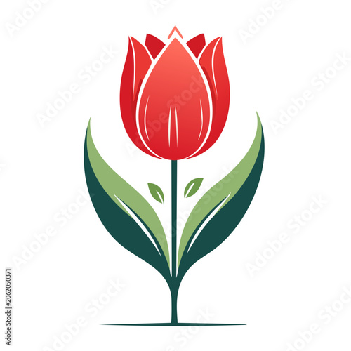 Red Tulip Flower Flat Design Illustration