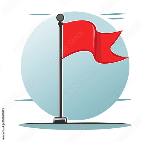 Red flag on a pole with light blue background