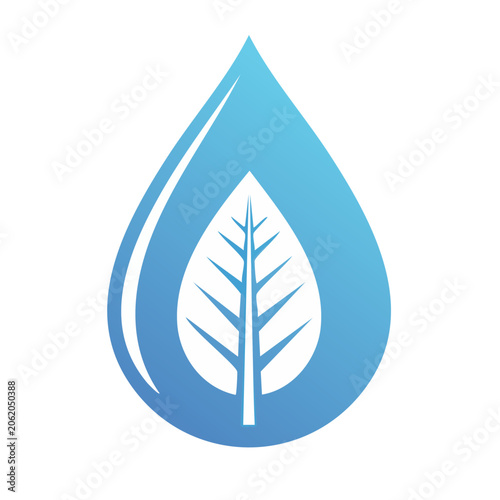 Water drop with leaf icon on transparent background