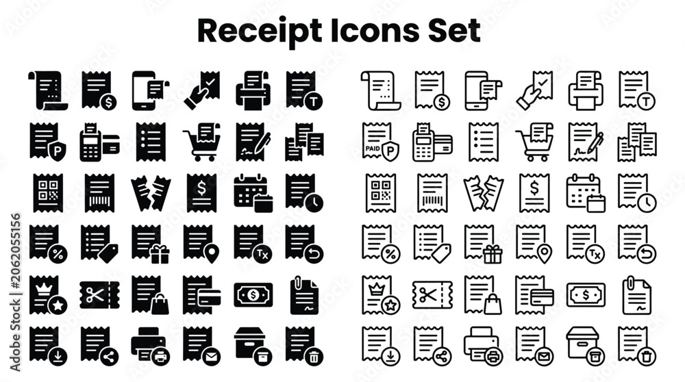 Fototapeta premium Receipt Icons Set for Business and Financial Transactions Online