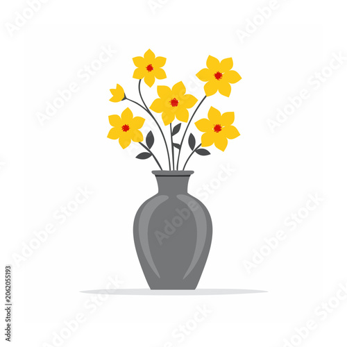 3D render of yellow daisies in blue vase