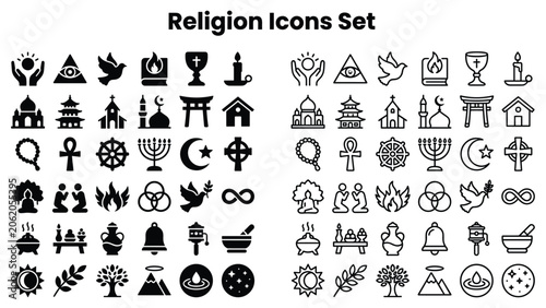 Φωτογραφία Religion icons set with symbols and signs of various faiths worldwide