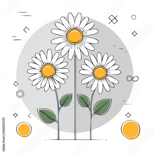 Flat design sunflower cluster with sun