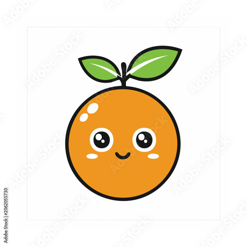 Cartoon smiling orange face with leaf