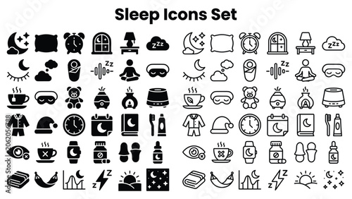 Fotografie Sleep icons set featuring dreamy nighttime illustrations and symbols