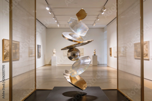 Floating Glass and Metal Museum Sculpture