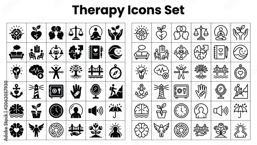 Obraz premium Therapy sessions icons set for mental health professionals and clients online