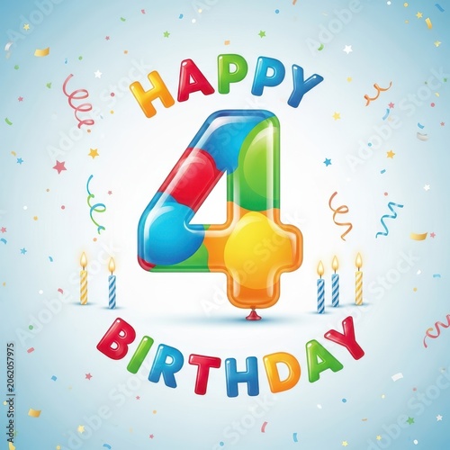 Happy Birthday Number Four Balloon Celebration.