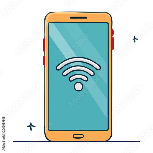 Flat design smartphone with wifi symbol illustration