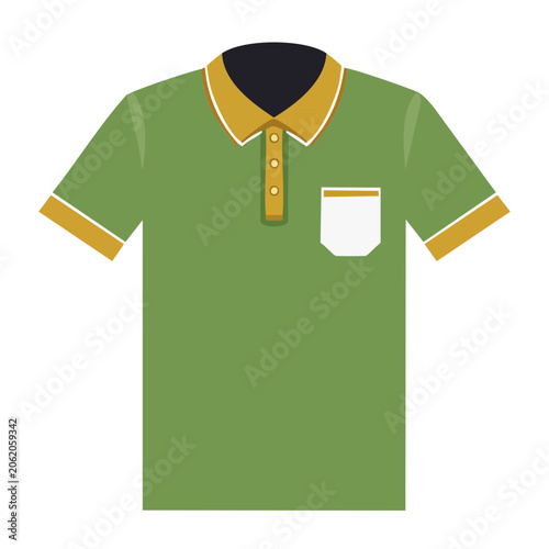 Green Polo Shirt with Yellow Trim Flat Design