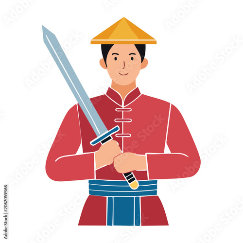 Man in traditional clothing holding a sword