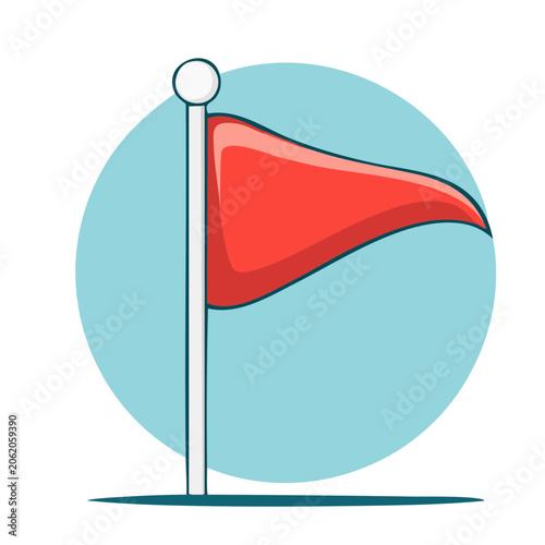 Red Signal Flag on Pole in Flat Design