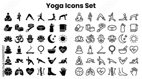 Photos Yoga icons set for meditation and fitness enthusiasts to practice mindfulness an