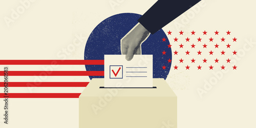 Foto Woman hand places ballot into voting box