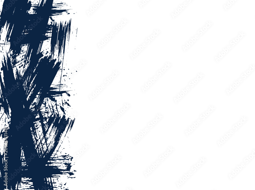 Fototapeta premium Abstract Artistic Background with Navy Blue Paint Brush Strokes Left Border