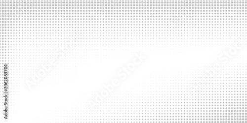 Grey dotted halftone background. Retro comic gradient pattern. Light silver pixelated texture overlay. Cartoon pop art faded grain backdrop for poster, banner, advertisement, brochure. Vector