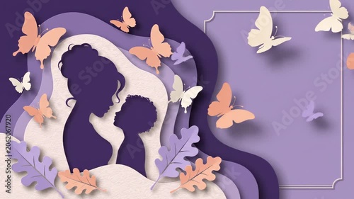 Silhouette of mother and child with fluttering butterflies