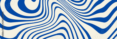 Abstract Wavy Stripe Vector Background - Blue and Cream Psychedelic Optical Illusion Pattern. Vector illustration